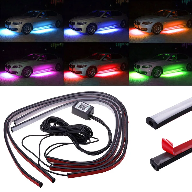 Светодиодная лента RGB под автомобиль 4 шт. 12 В IP68 Bluetooth-совместимая управление
