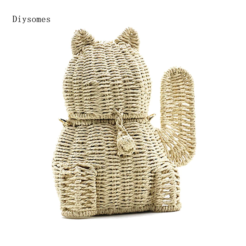 Плетеная соломенная сумка с кошкой в форме животного |