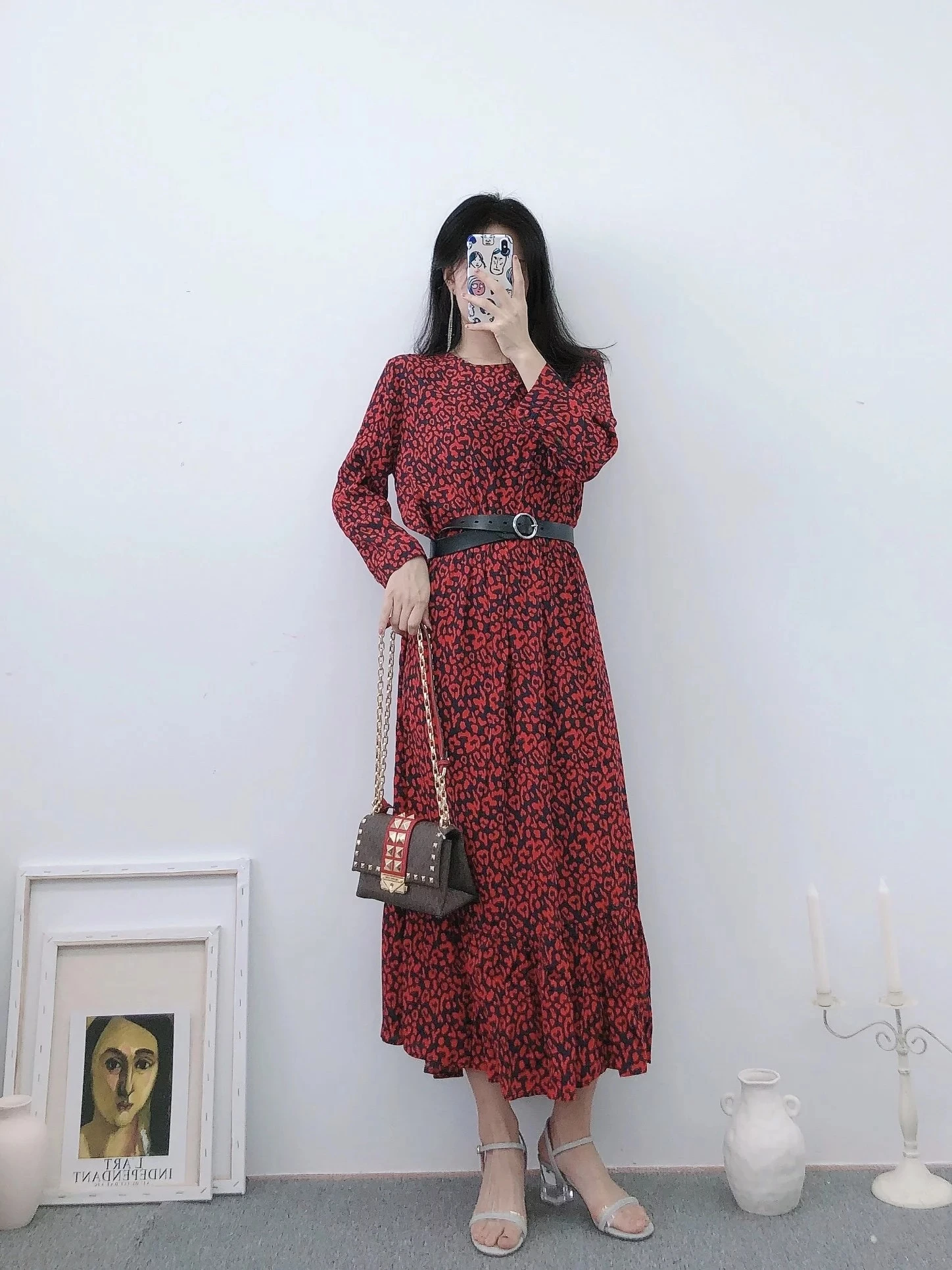 Женское винтажное платье с леопардовым принтом boho красное плиссированное