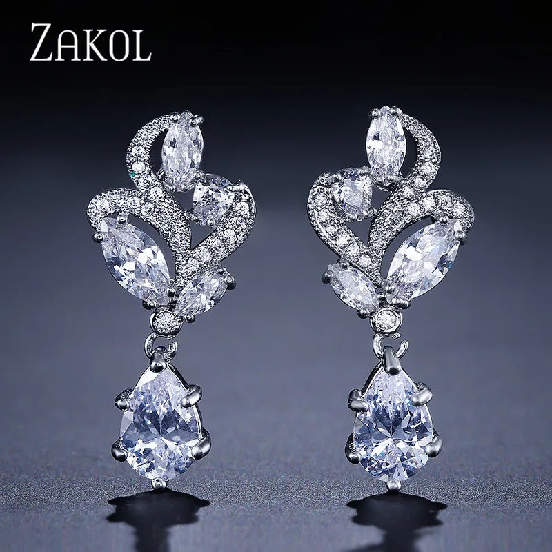 ZAKOL элегантные модные серьги-капли из камня маркиза в форме цветка груши, кубического циркония для свадьбы FSEP263