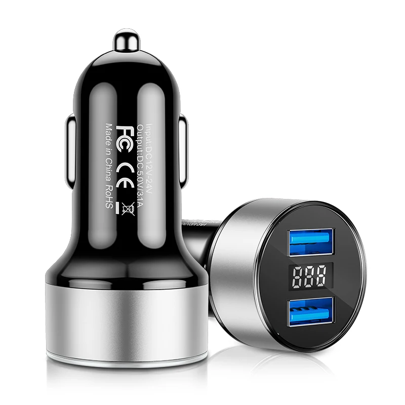 3.1A светодиодный дисплей двойной USB Автомобильное зарядное устройство Универсальный мобильный телефон автомобильное зарядное устройство для samsung S10 S8 Plus iPhone 11 Pro 6 7 8 Plus планшет - Тип штекера: Sliver