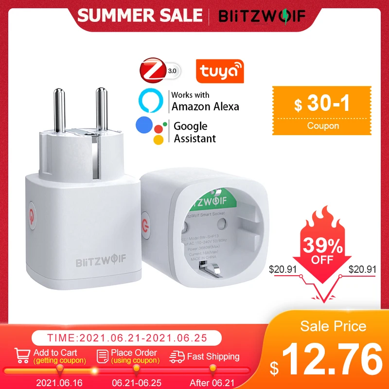 BlitzWolf EU штекер Zigbee умная розетка на выходе электрический монитор разетка Пульт