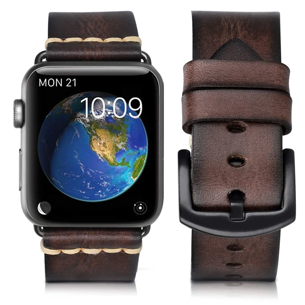 Ремешок кожаный для apple watch 42 мм 44 браслет iwatch series 5 4 3 cinturini высокого качества 40 38