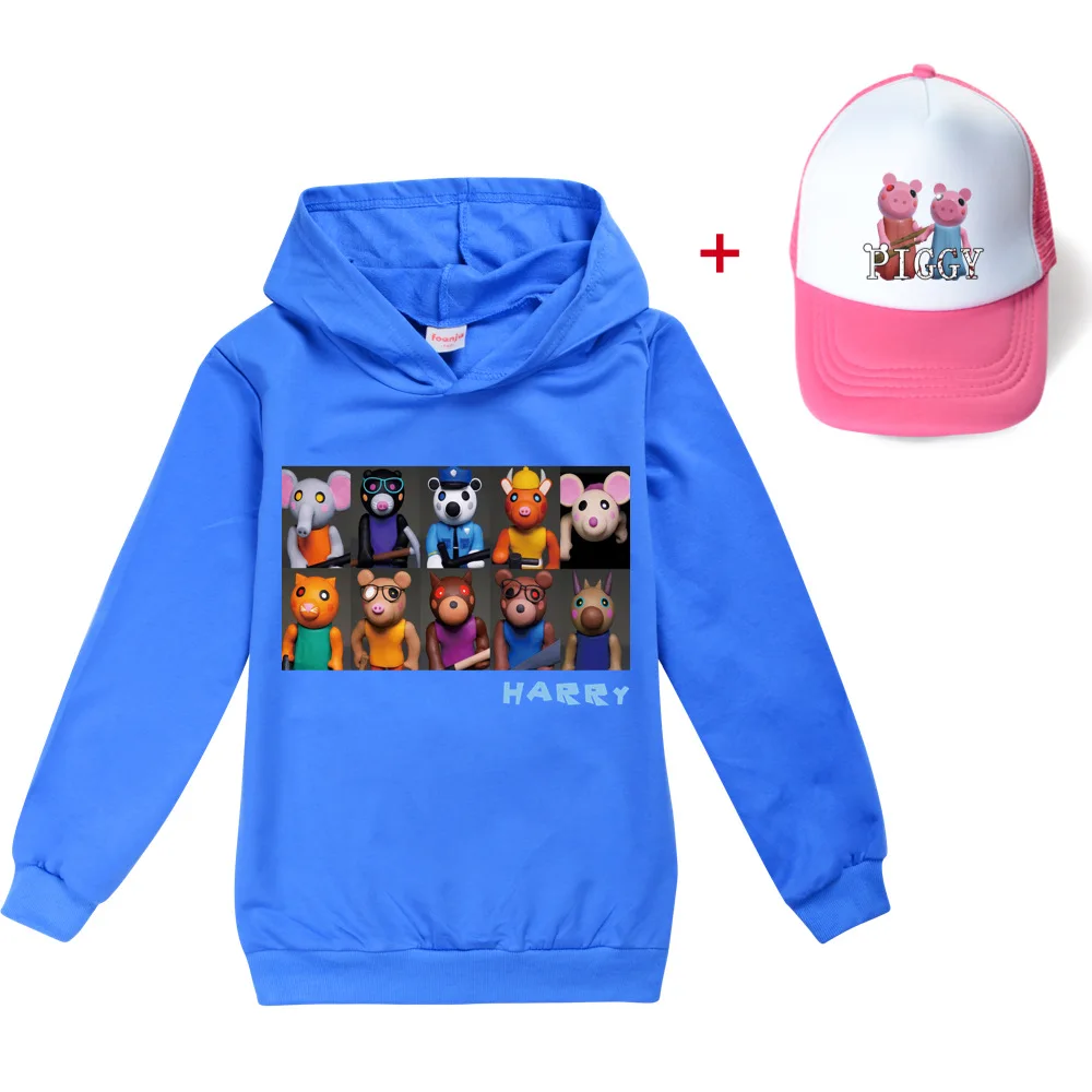 

2021 Robloxing piggy hoodies Boys T Shirt+cap Long Sleeve Children T-Shirts Cotton Autumn Kids Girls Tops Children Clothes 2-15Y