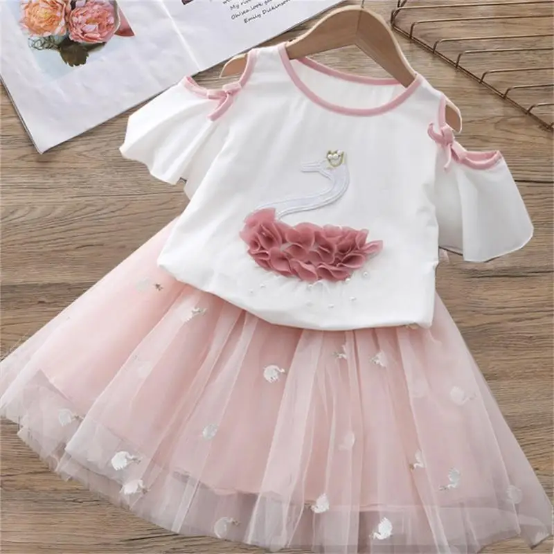 

Kids Clothes Summer Baby Girls Clothes Set T-shirt+Tulle Skirt Tracksuit Suit Children Clothes For Toddler Girls Outfits 2-6-8 Y