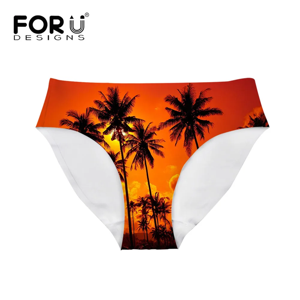 

FORUDESIGNS Woman 3pcs/set Pantie Hawaiian Coconut Tree Printing Lingeries Breathable Female Underwears Teenagers Traceless Girl
