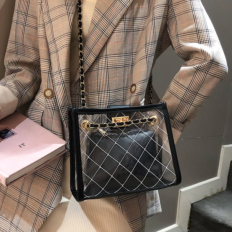 

Luxury Clutch Spring Women Bags Fashion Handbag High Quality Transparent Female Bag Square Phone Bag Chain Shoulder Bag Brand