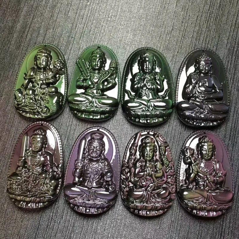 OMHXZJ Wholesale ZB451 European Fashion Birthday Party Wedding Gift Natural Stone Fine Obsidian Zodiac Sign Buddha Pendant Charm | Украшения