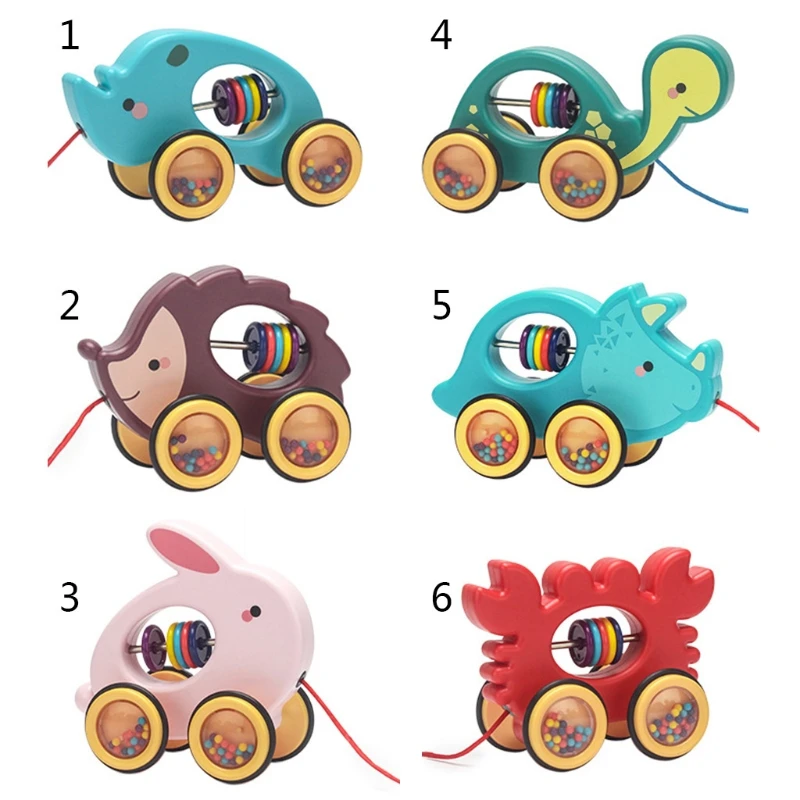 

Baby Cartoon Animal Car Pull Rope Toys Toddler Kids Early Educational Gifts Drag Vehicles Rattles