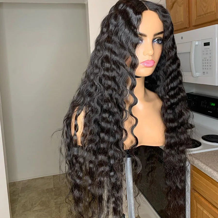 

Deep wave 26 Inches Long Middle Part Long Kinky Curly Glueless Synthetic Lace Front Wig For Black Women With Daily Wig