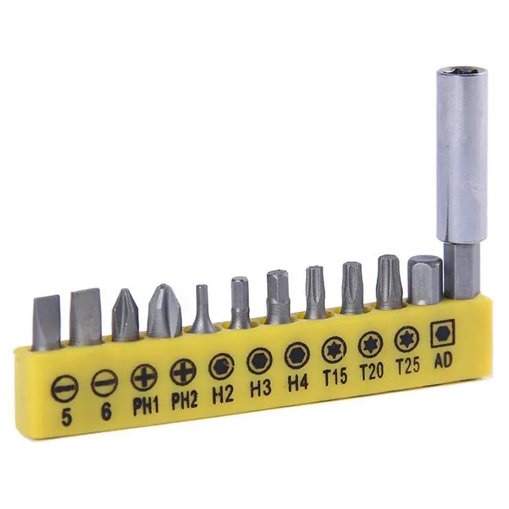 

12Pcs Torx Flat Head Cross 1/4" Hex Shank Screwdriver Bit Set Head Extention Rod Security Set