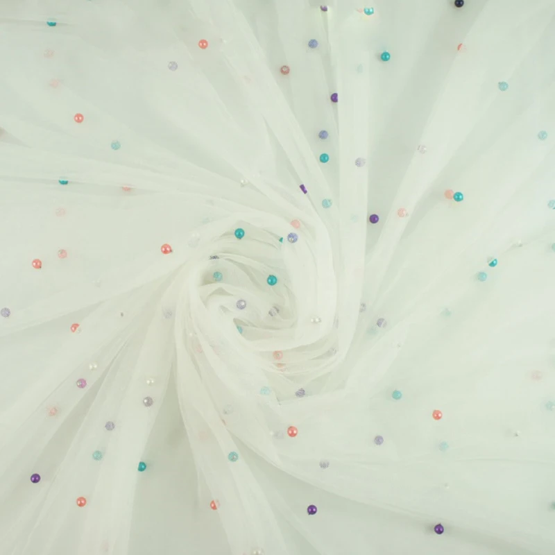 1 ярд Блестящий Разноцветный жемчуг Тюль органза ткань жемчужная сетка для