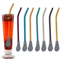 1pc stainless steel drinking straw spoon reusable tea coffee tools creative removable silicone drinking straw bar party supplies