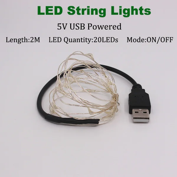 2m USB Powered 1-10 м батарея/управляемый через USB светодиодный свет, медная проволочная гирлянда, сказочные огни для дома, свадьбы, вечеринки, рождественские украшения - Испускаемый цвет: 2m USB Powered