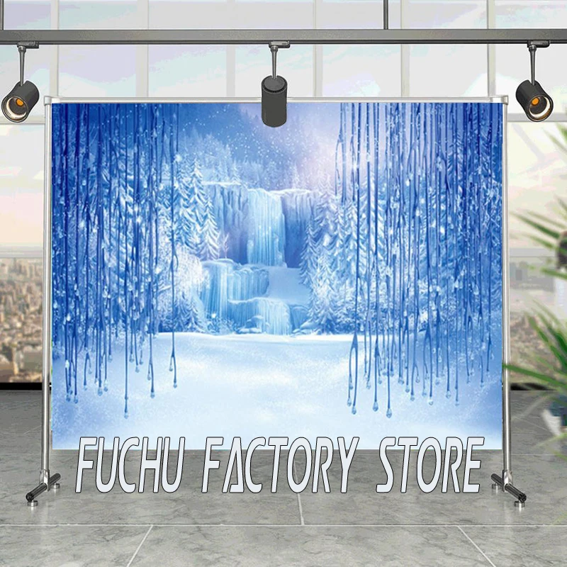 

Disney Frozen Fantastic Ice World Studio Photography Backgrounds Cloth Girl Birthday Party Decoration 3d Children Photo Backdrop