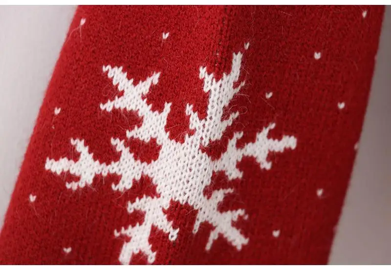 Осенне-зимний женский красный Рождественский свитер с круглым вырезом и