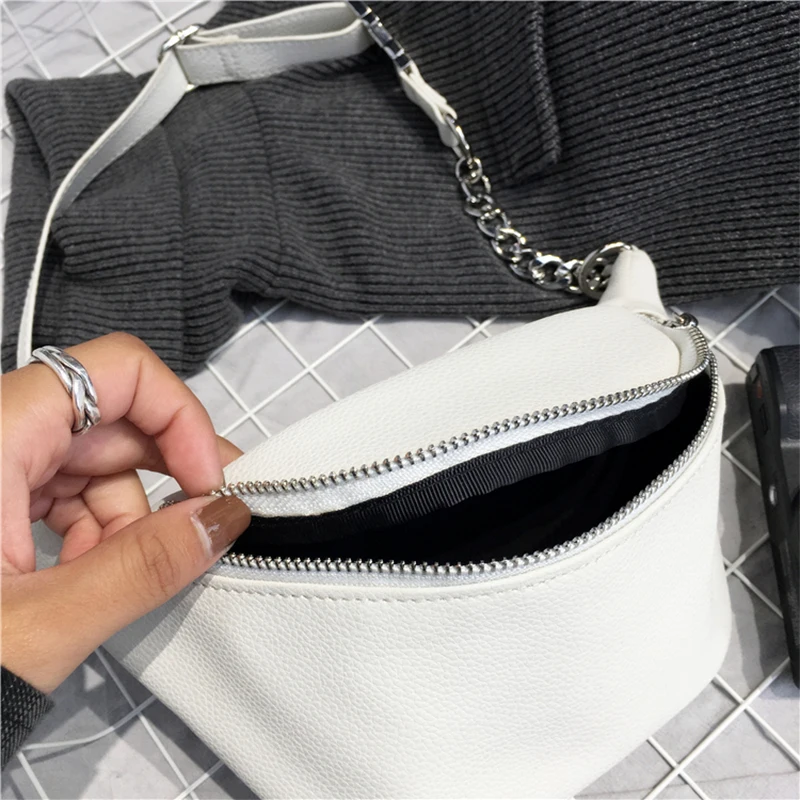 

2021 New Fashion Women's Waist Bag PU Leather Dumpling Type Zipper Ladies Shoulder Chest Bags Trend Female Chain Messenger Bag