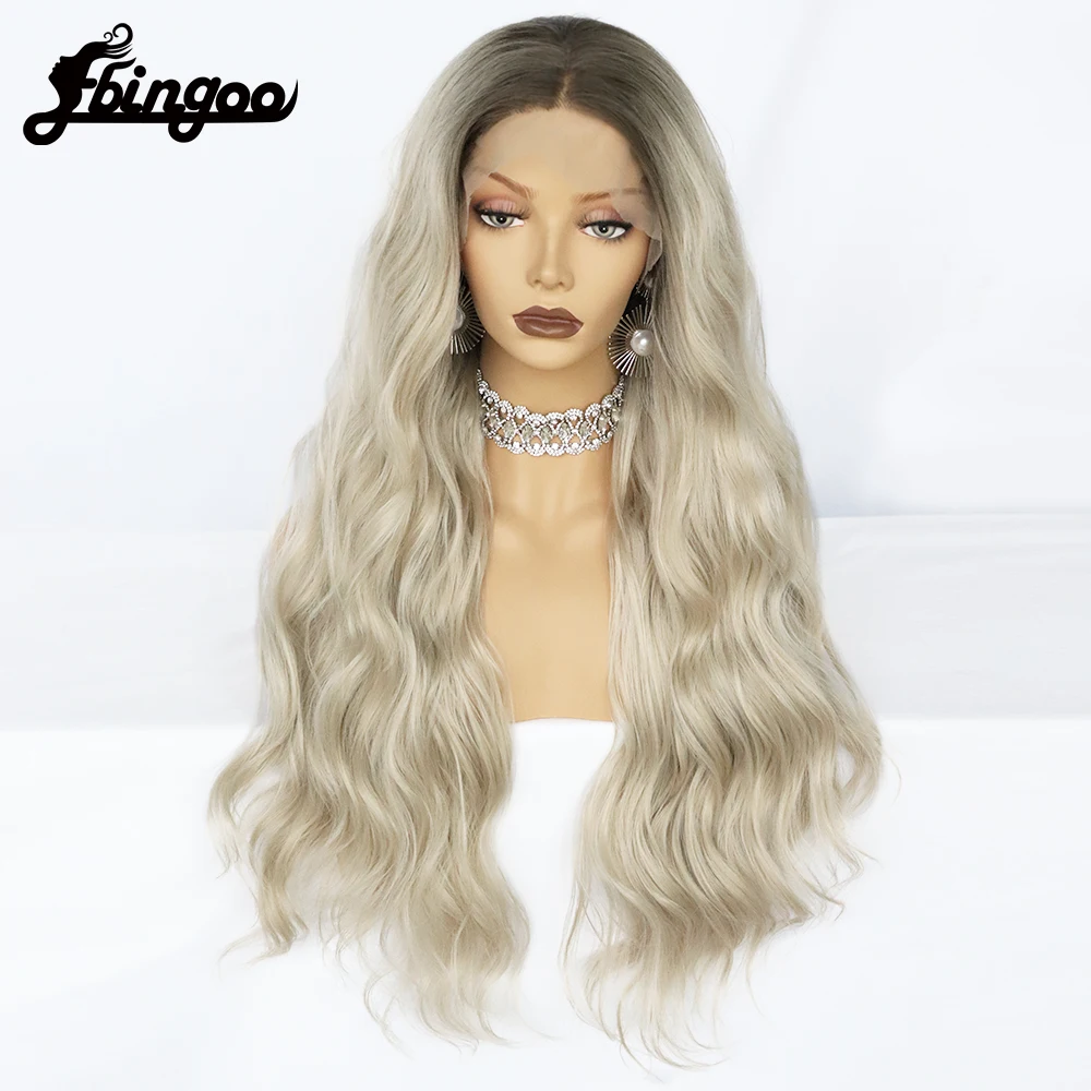 Ebingoo Grey Blond Synthetic Lace Part Wig Long High Temperature Fiber Daily Wear For Women