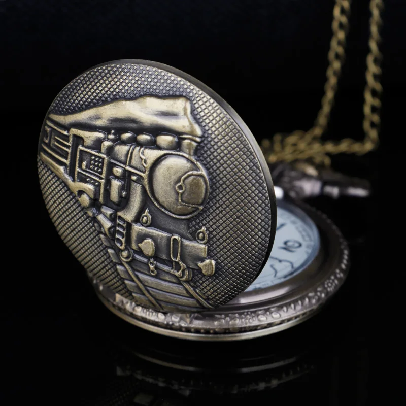 Высококачественные Резные кварцевые карманные часы в стиле стимпанк с рисунком поезда с цепочкой унисекс студенческие часы с подвеской мужские часы