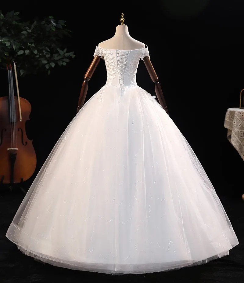 Off The Shoulder Wedding Dress 2021 Elegant Boat Neck Bridal Dress Lace Up Ball Gown Princess Luxury Vestido De Noiva Customize