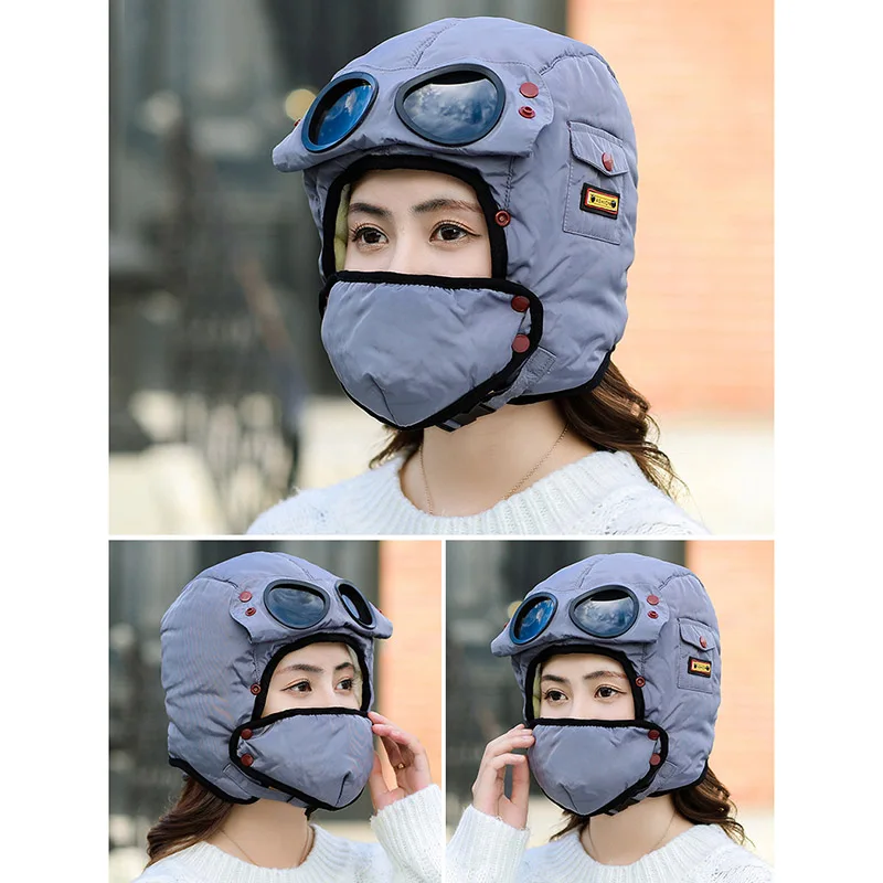 Новинка 2019 зимние шапки-бомберы унисекс лыжная маска очки шарф ветрозащитные