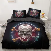 Horror Flame Skull Theme School Style Bedding Set Personality GEEK Boy's Room Duvet Cover Pillowcase jogo de cama
