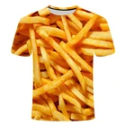 Летняя крутая футболка 2019, футболки для мужчин и женщин с 3d принтом еды, картошки фри, повседневная дизайнерская футболка в стиле Харадзюку, футболка, Прямая поставка