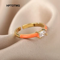 fashion cubic zirconia opening wedding rings for women men vintage orange epoxy enamel punk rings 2021 trend jewelry gifts