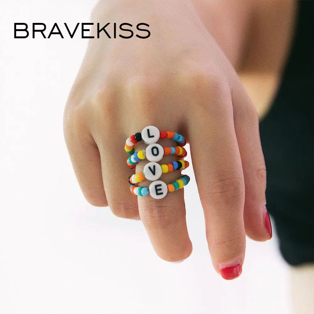 BRAVEKISS многоцветные кольца Vsco с надписью LOVE дружбы для мальчиков и девочек милые Joy