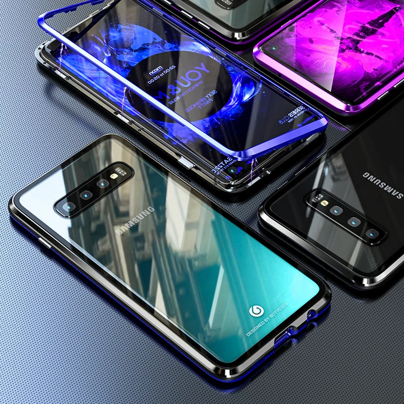 Роскошный Магнитный чехол для samsung S10 Plus S10E S9 S8 Plus Note 9, металлический бампер на магнитах, стеклянный чехол для samsung S10Plus, чехол Note9