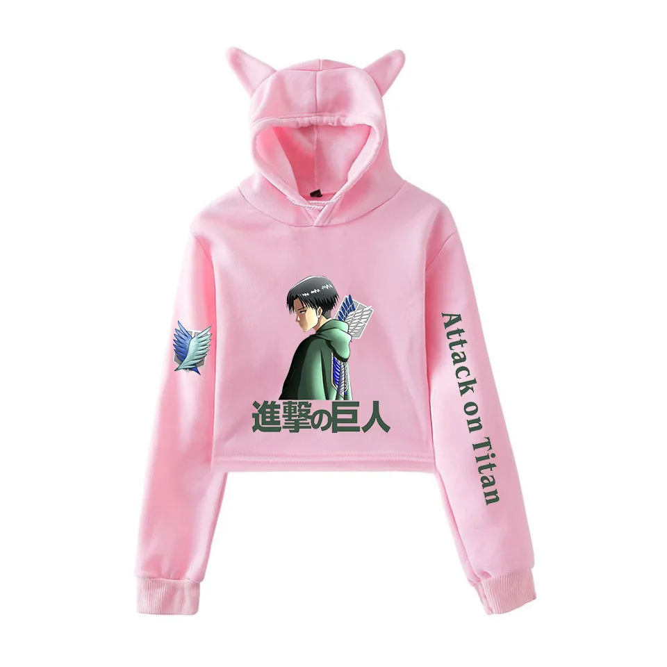 

Женский короткий свитшот с капюшоном, укороченный топ с принтом «атака на Титанов» в стиле аниме, уличная одежда для девочек, Укороченный св...