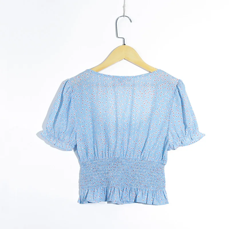 

Summer casual female flower print shirt square collar short-sleeved shirt short paragraph