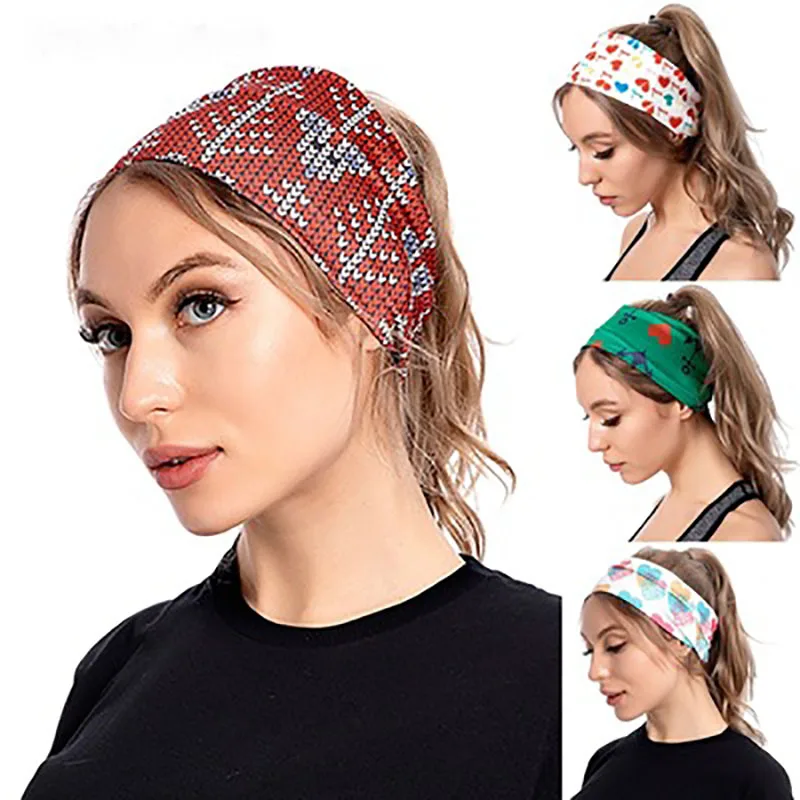 

2021Love Heart Print Elastic Head Band Stretch Bandana headwear Woman Girl Wide Hair Bands Scarf Hairbands Hair Accessories
