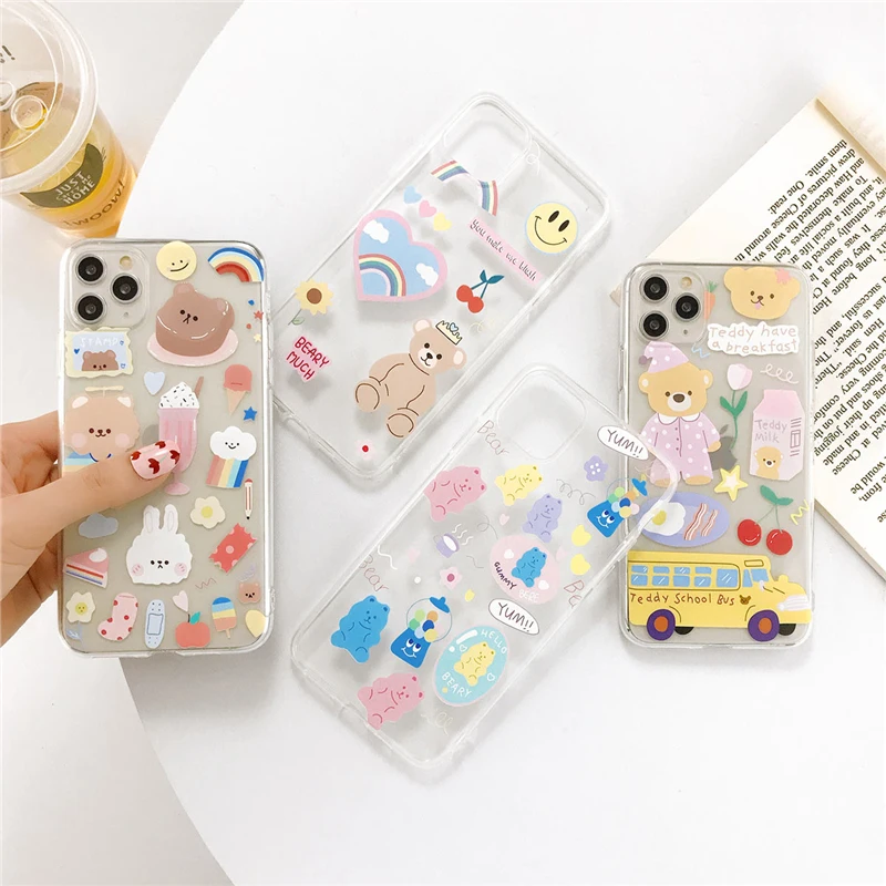 Kowkaka прозрачный радужный чехол с медведем для iPhone 11 Pro Max XR XS X милый кролик Fundas Dream