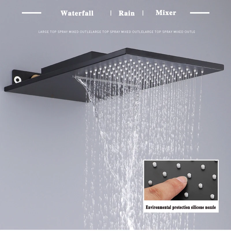 bathroom thermostatic shower faucets black luxury waterfall shower head thermostatic 3 ways valve bathroom shower faucet sets free global shipping