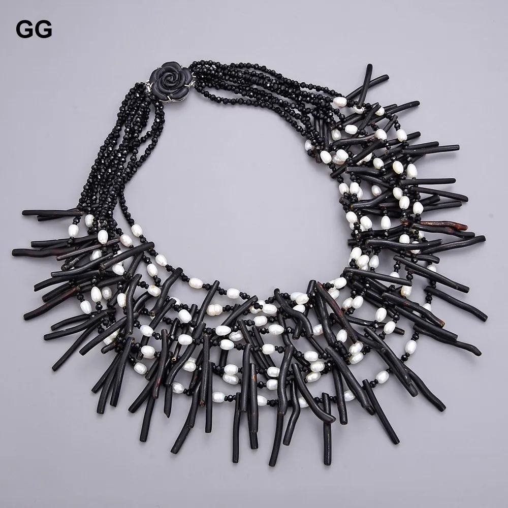 GG ювелирные изделия 18 &quot8 нитей белый жемчуг в форме риса черный коралловый