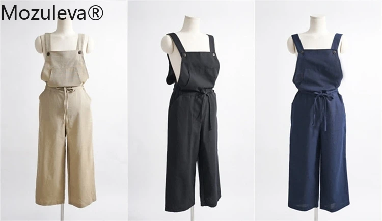 

Mozuleva 2020 New Summer Women Jumpsuits & Rompers Casual Strap Cotton and Linen Wide Leg Ankle-Length Pants Playsuit Bodysuit