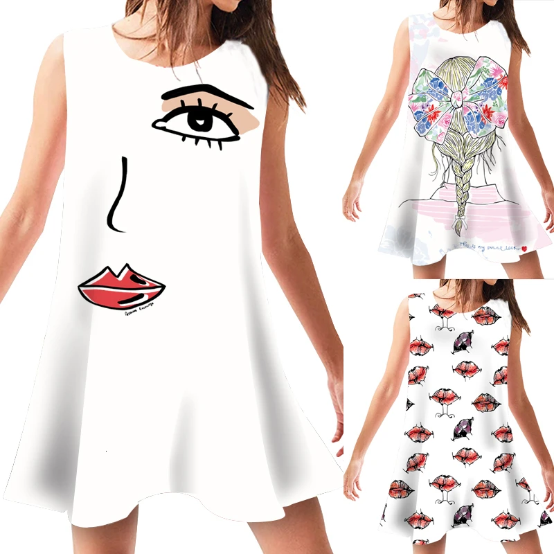 Женское летнее платье без рукавов короткие платья милая пляжная одежда с милым