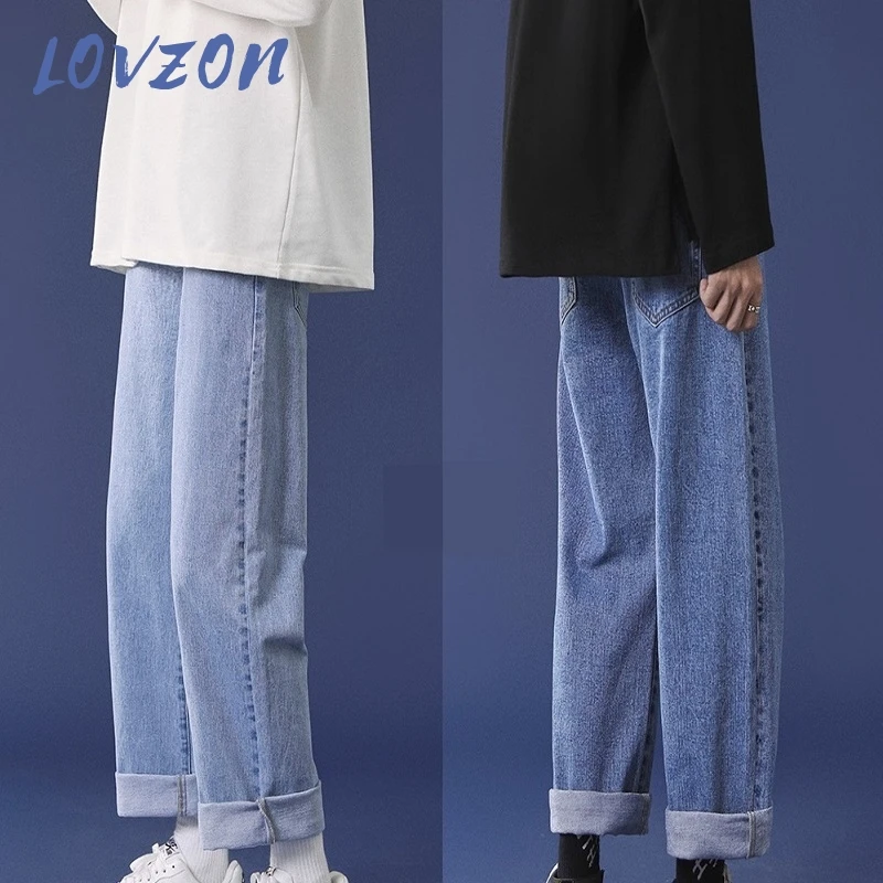 

LOVZON Men Streetwear Blue Jeans 2021 New Black Jeans Korean Fashions Harem Pants Male Denim Pants Handsome Casual Japanese