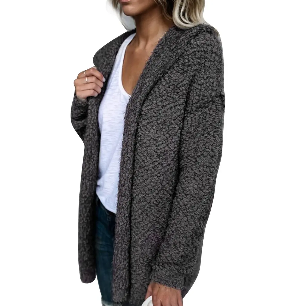 

Autumn Winter Jacket Fashion casual Hooded Jacket Long Sleeve Sweater Cardigan Jacket Women Top Female Fleece Coats Soft