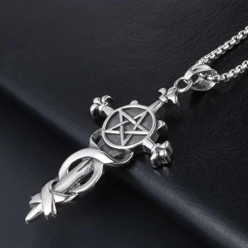 

SECRET BOY SVintage Stainless Steel Cross Pendant Necklace Fashion Men's Pentagram Pendant Necklace