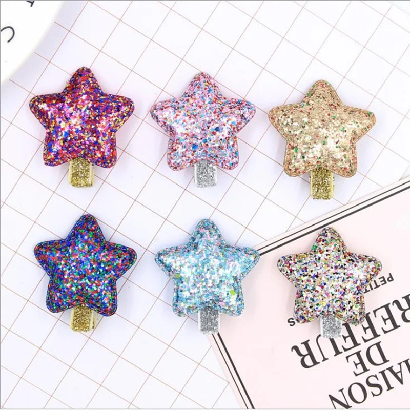 Korean Fashion bright pink five-pointed star hairpin children cartoon cute stars duckbill clip lady baby headdress |