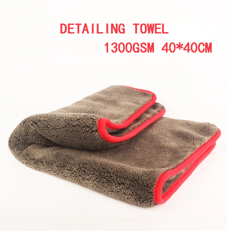 2020 New 1300GSM Thick Car Washing Towel 40cm*40cm Super Absorption Coral Velvet Edge-covered Towel Auto Detail Dark Grey Green