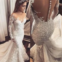 vestido novia 2020 sexy mermaid wedding dress long sleeve white lace applique bridal wedding gowns open back bride wedding dress