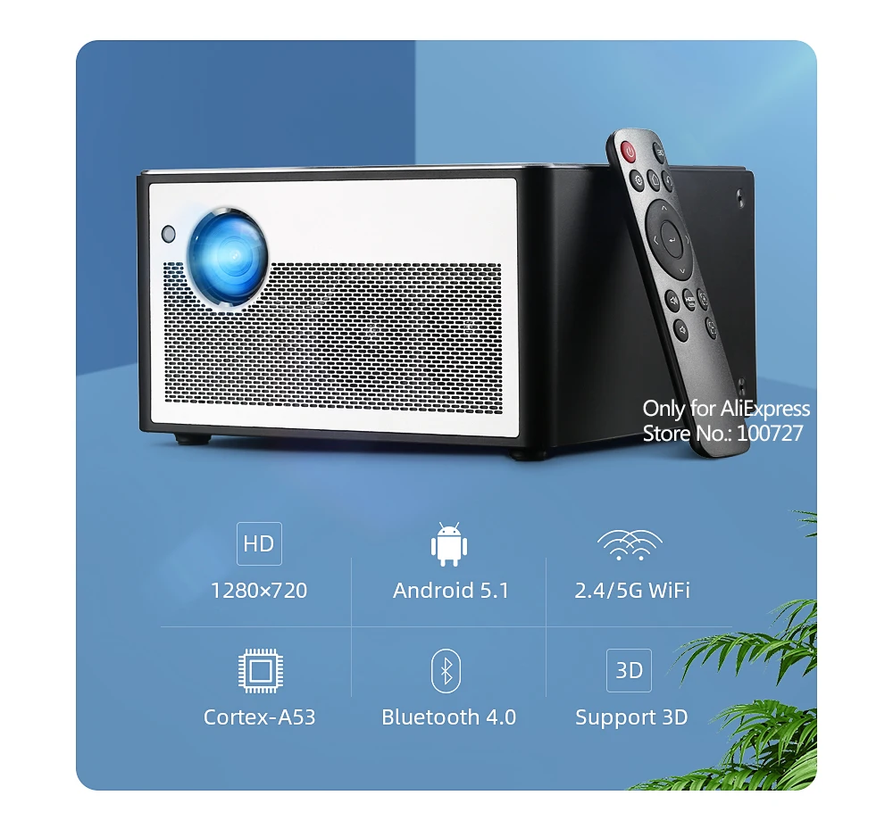 VIVIBRIGHT умный проектор H1, 1300 ANSI люмен. Память: 2G+ 16G. Android, wifi, HD in. Светодиодный мини-проектор. 1080P домашний кинотеатр