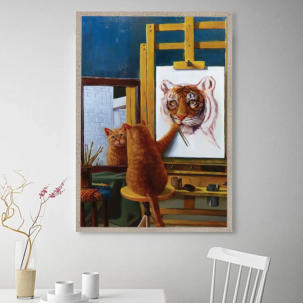 

Wall Artwork Canvas Painting Modular Nordic Funny Cat Self Portrait Poster Animal Style Painting Home Decoration Kids Room