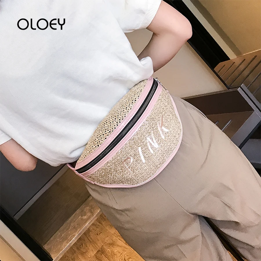 Модная забавная сумка для женщин соломенный Плетеный поясной кошелек Женская