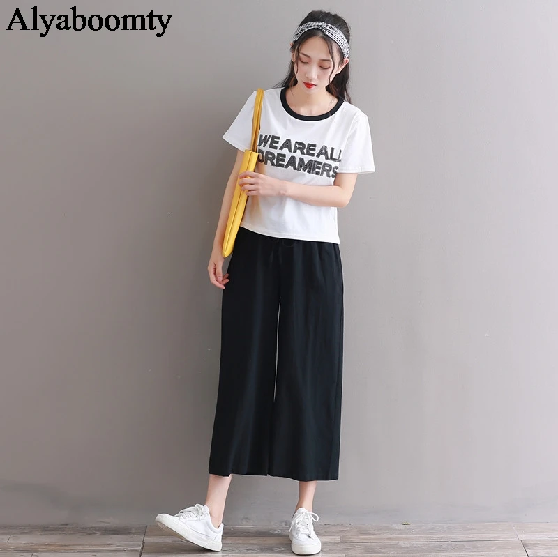 Капри женские с завышенной талией повседневные свободные штаны в японском стиле