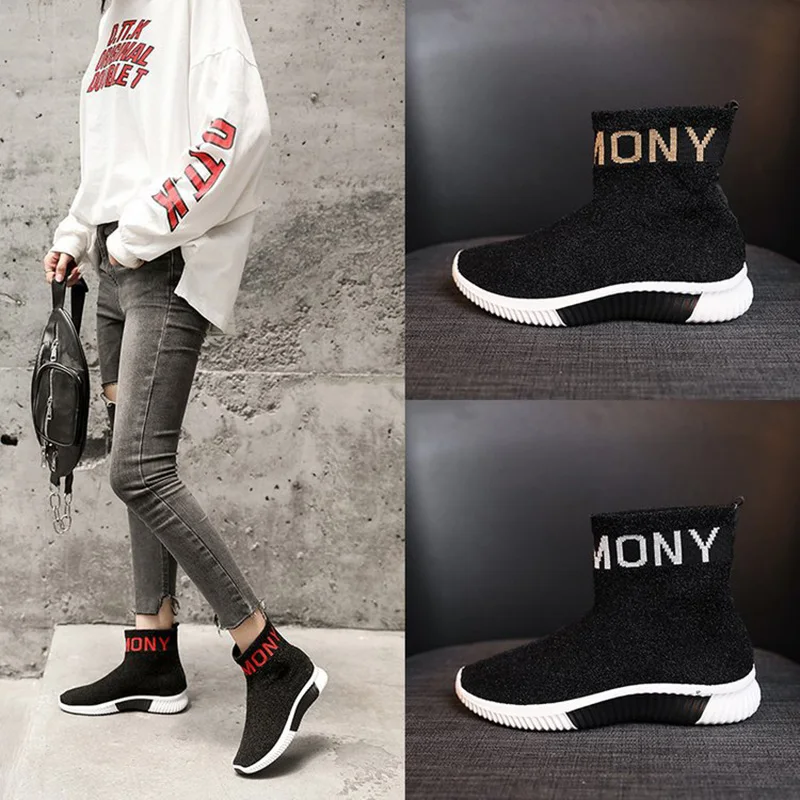 Дышащие ботильоны женские носки кроссовки женская Повседневная Эластичная