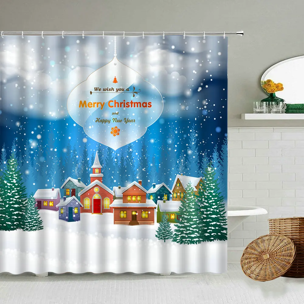 Занавеска для душа с изображением рождественской елки и снежной сцены | Дом сад